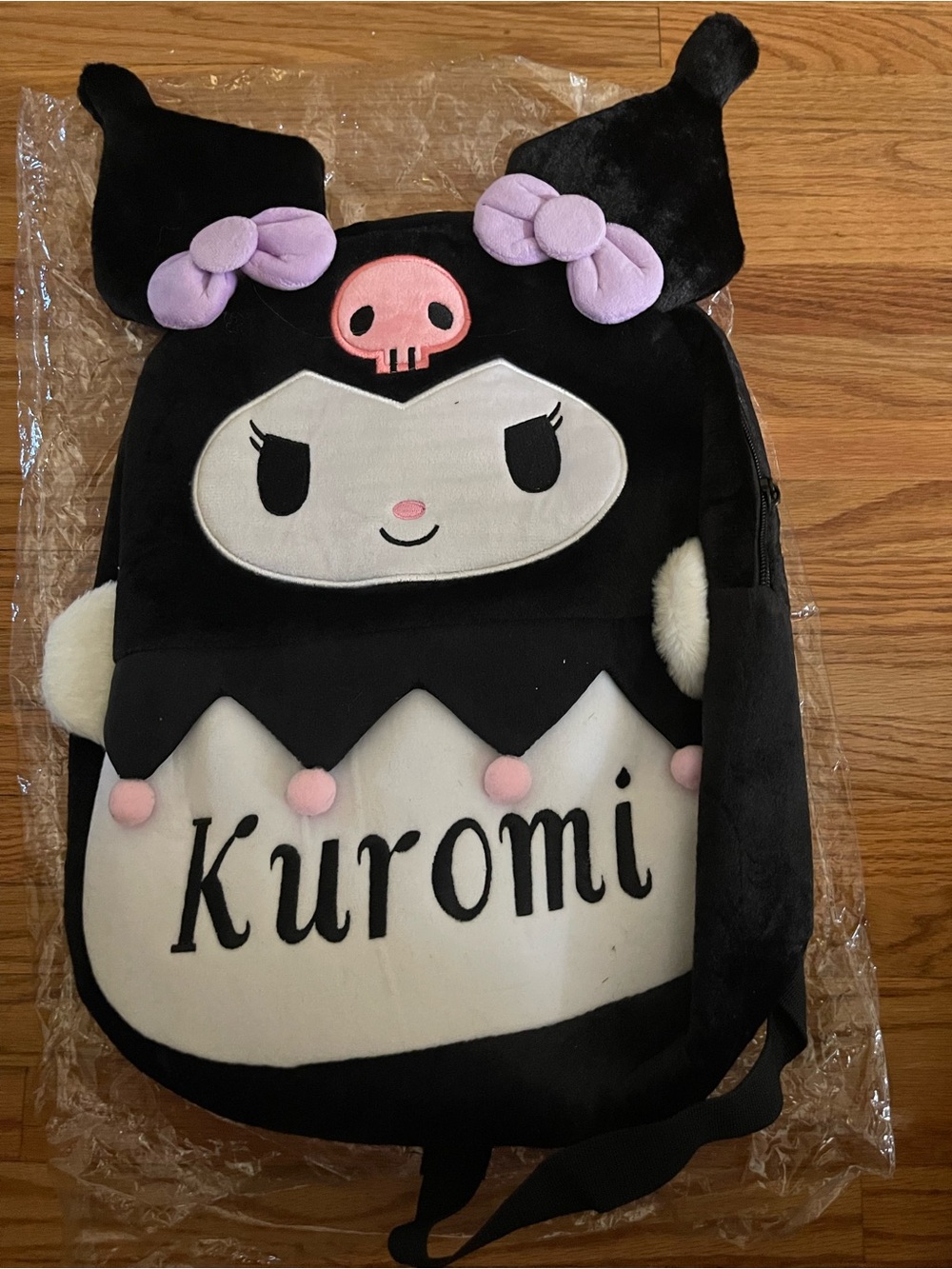 Sanrio Kuromi Black Plush Character Backpack with Pink Accents